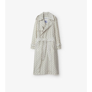 Long B Silk Trench Coat - White IP Pattern