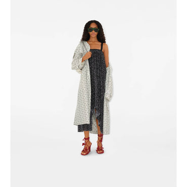 Long B Silk Trench Coat - White IP Pattern