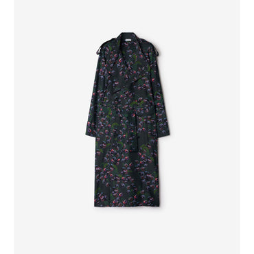 Long Cherry Trench Coat - Vine IP Pattern