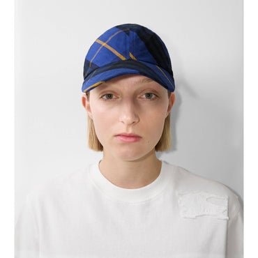 Check Linen Baseball Cap - Bright Navy IP Check