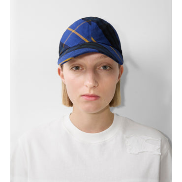 Check Linen Baseball Cap - Bright Navy IP Check