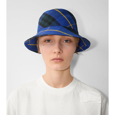 Check Linen Bucket Hat - Bright Navy IP Check