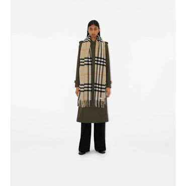 Wide Check Cashmere Scarf - Light Sage