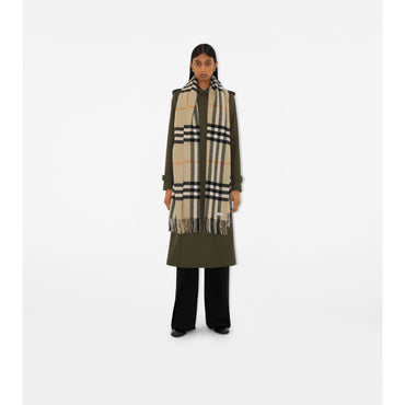 Wide Check Cashmere Scarf - Light Sage