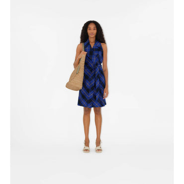 Check Linen Dress - Bright Navy IP Check