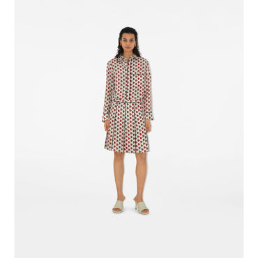 Pleated Postbox Silk Skirt - Chalk IP Pattern