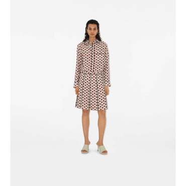 Pleated Postbox Silk Skirt - Chalk IP Pattern