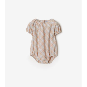 Check Cotton Bodysuit - Pale Stone IP Check