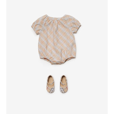 Check Cotton Bodysuit - Pale Stone IP Check
