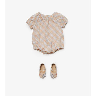 Check Cotton Bodysuit - Pale Stone IP Check