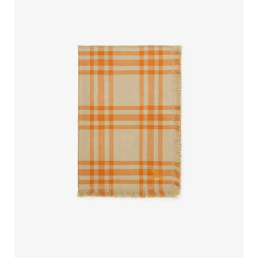Reversible Check Wool Silk Scarf - Hunter/Pumpkin