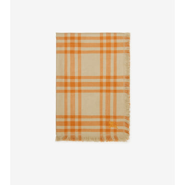 Reversible Check Wool Silk Scarf - Hunter/Pumpkin