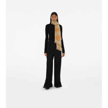 Reversible Check Wool Silk Scarf - Hunter/Pumpkin