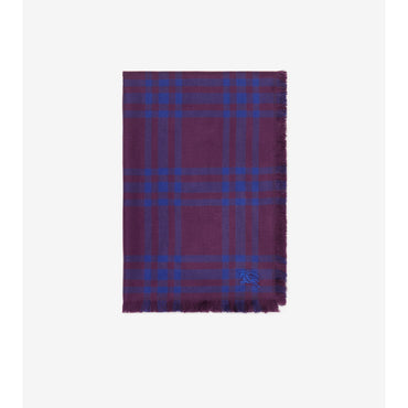 Reversible Check Wool Silk Scarf - Pansy