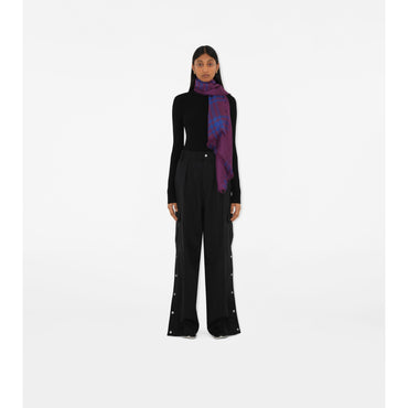 Reversible Check Wool Silk Scarf - Pansy