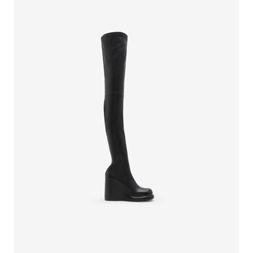 Leather Pillar High Boots - Black