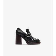 Leather Wedge Fringe Heeled Loafers - Black
