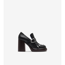 Leather Wedge Fringe Heeled Loafers - Black
