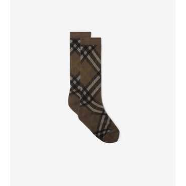 Check Cotton Blend Socks - Heath