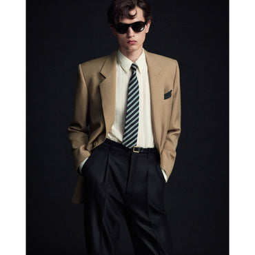 CRAVATE RAYURES DOUBLE - GRIS PERLE