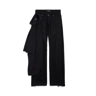 Layered Low-Waist Fitted Pants - Black