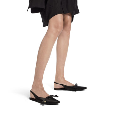 Nano Bow Sling Flat Satin - Black/Gold