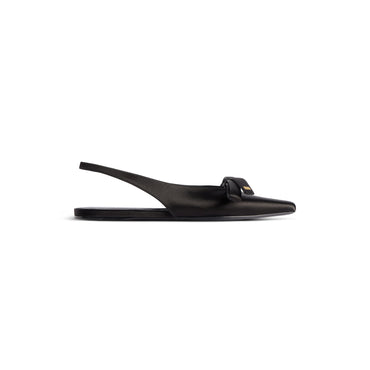 Nano Bow Sling Flat Satin - Black/Gold