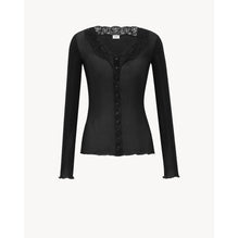 CARDIGAN DENTELLE JERSEY COTE - NERO/NERO
