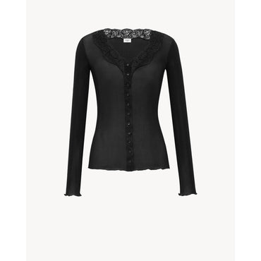 CARDIGAN DENTELLE JERSEY COTE - NERO/NERO
