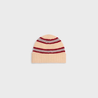 Beanie Triomphe Cashmere Laine Soie Rayee Bonnet Cachemire - Vanilla/Pink/Red