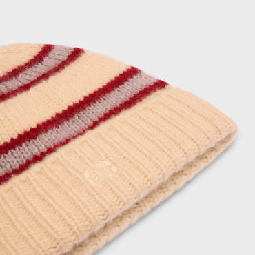 Beanie Triomphe Cashmere Laine Soie Rayee Bonnet Cachemire - Vanilla/Pink/Red