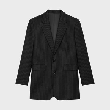 Veste Francoise 2B Col Droit Flanelle Laine Pinstripe - Noir/Craie