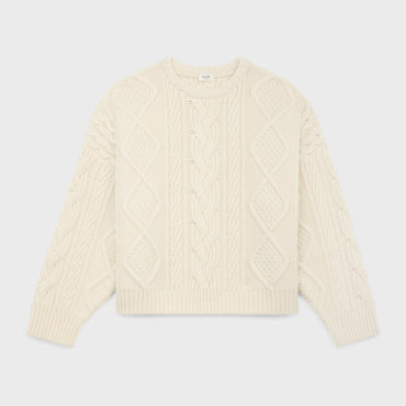 Pull Col Rond Oversize Laine Aran - Off White