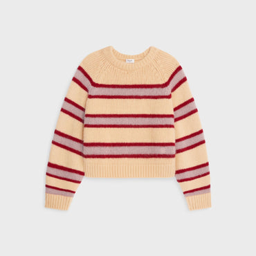 Pull Col Rond Oversize Cashmere Laine Soie Rayee Cachemire - Vanilla/Pink/Red