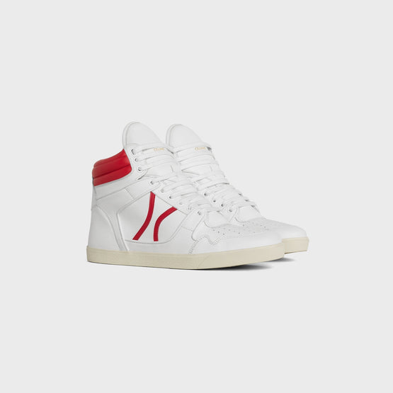 Men Mid Lace Up Sneaker - White/Bright Red