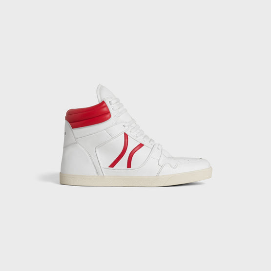 Men Mid Lace Up Sneaker - White/Bright Red