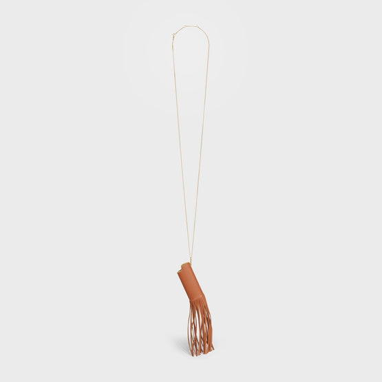 Men Celine Lighter Case Fringes Necklace - Tan/Gold