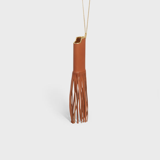 Men Celine Lighter Case Fringes Necklace - Tan/Gold